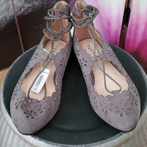 Torrid Gray Tie up Ankle Flats